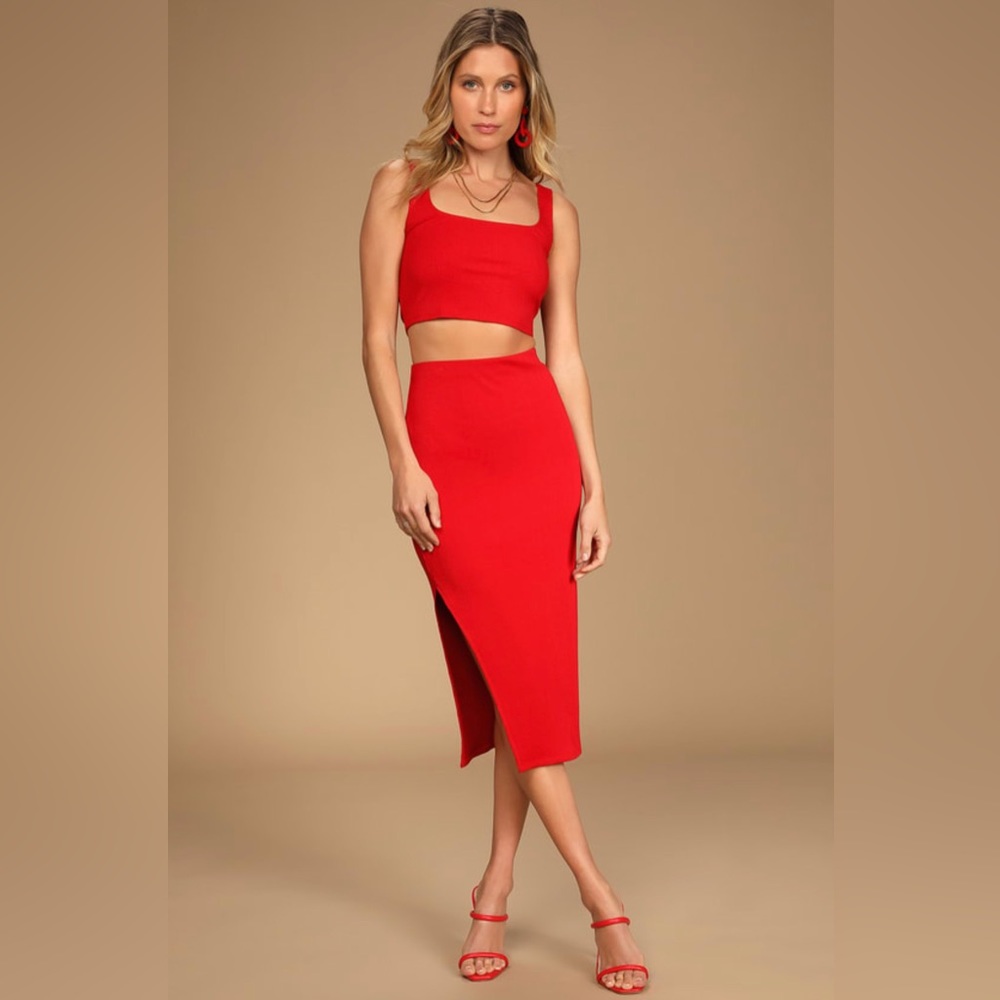 Lulu’s set for life red ribbed two piece set